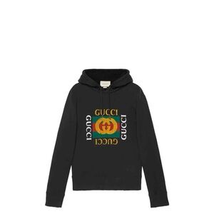 Gucci Black oversized Hoodie with multi color logo